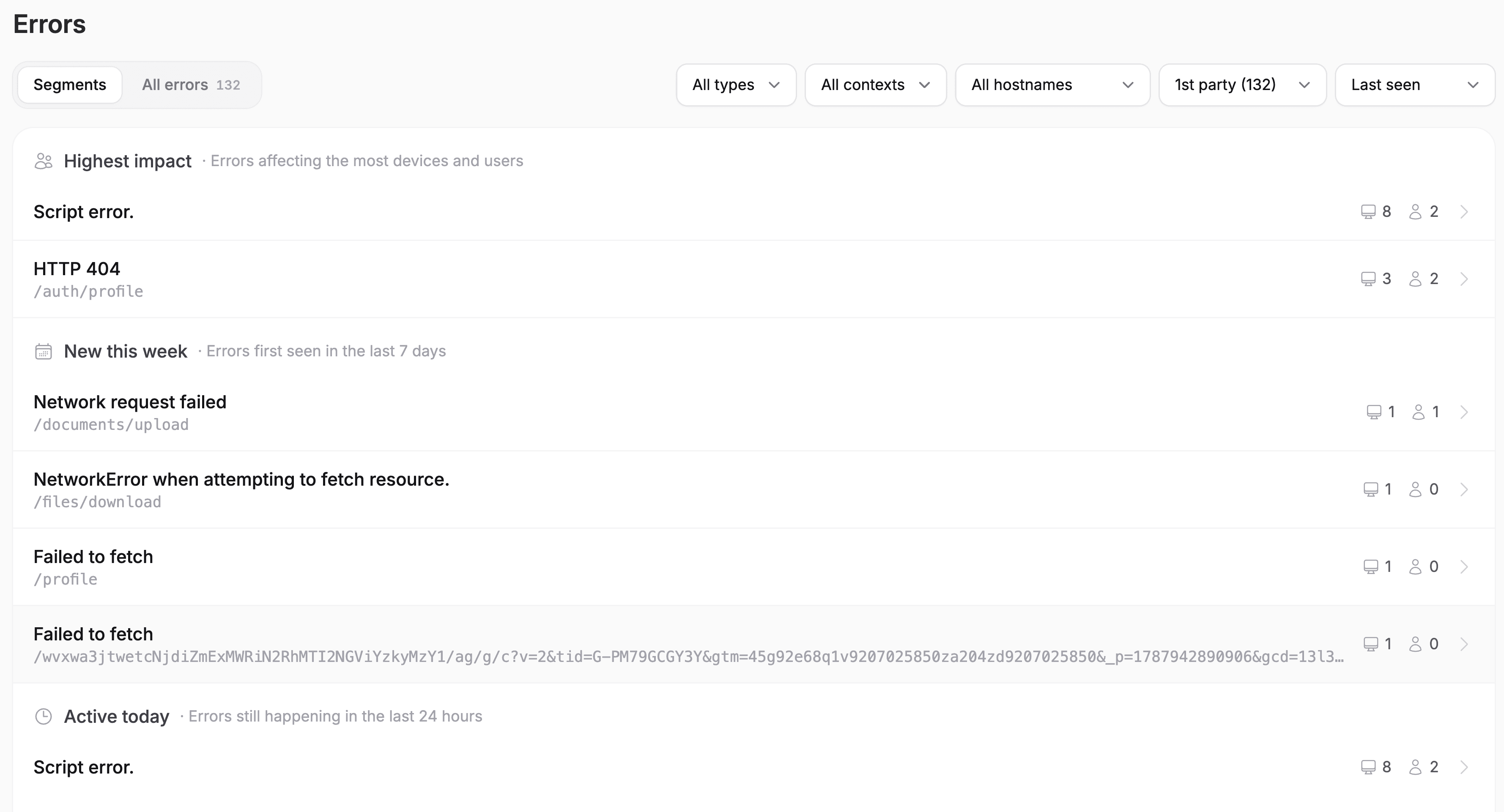 Error tracking in Overcentric